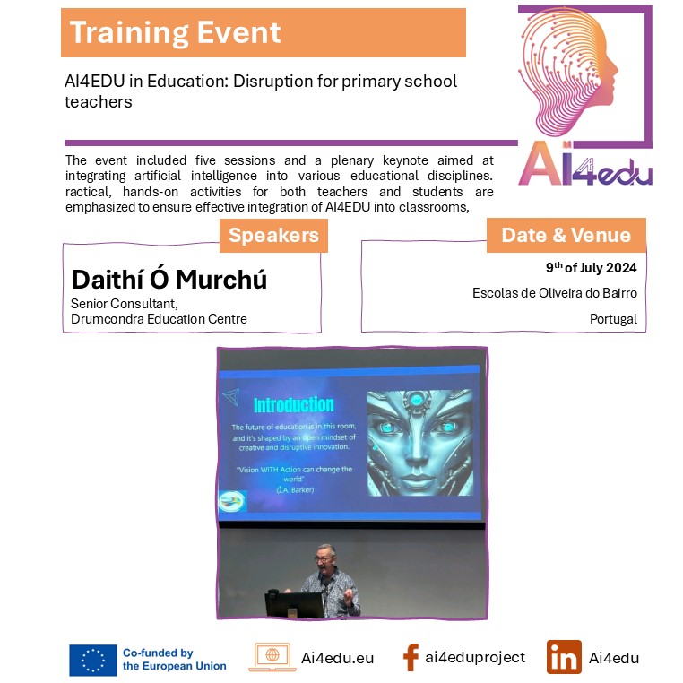 IRISH AWARENESS EVENTS AI4EDU Disruption Primary Schools Teachers