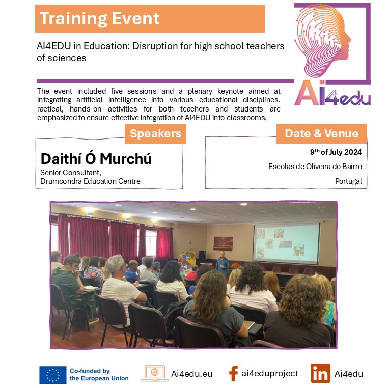 IRISH AWARENESS EVENTS AI4EDU Disruption for Highschool teachers of sciences